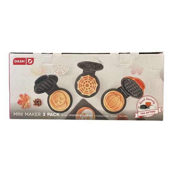 Dash Nonstick Mini 4" Waffle Maker Set (Pumpkin, Skull, Spider Web) - Picture 3 of 3